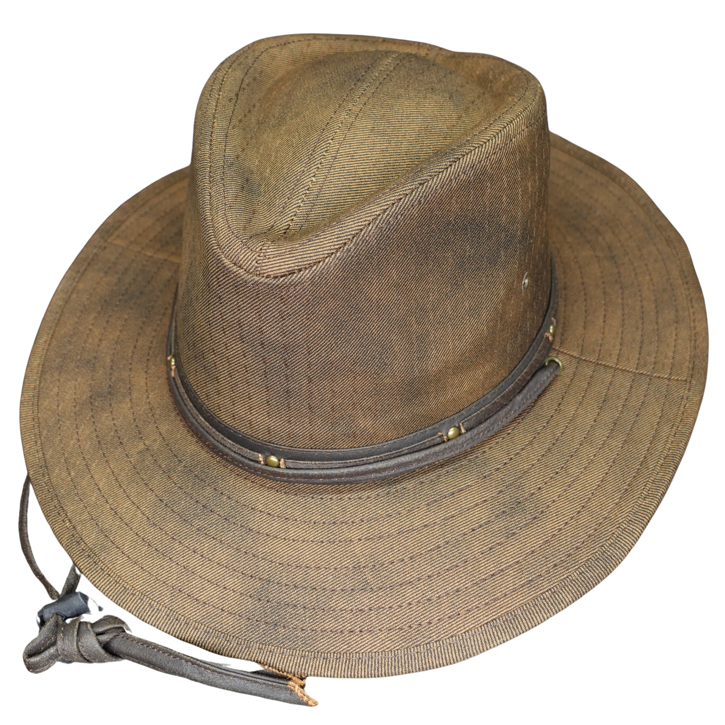 Brown Weathered Cotton Cowboy Sun Hat With Chin Strap 1158
