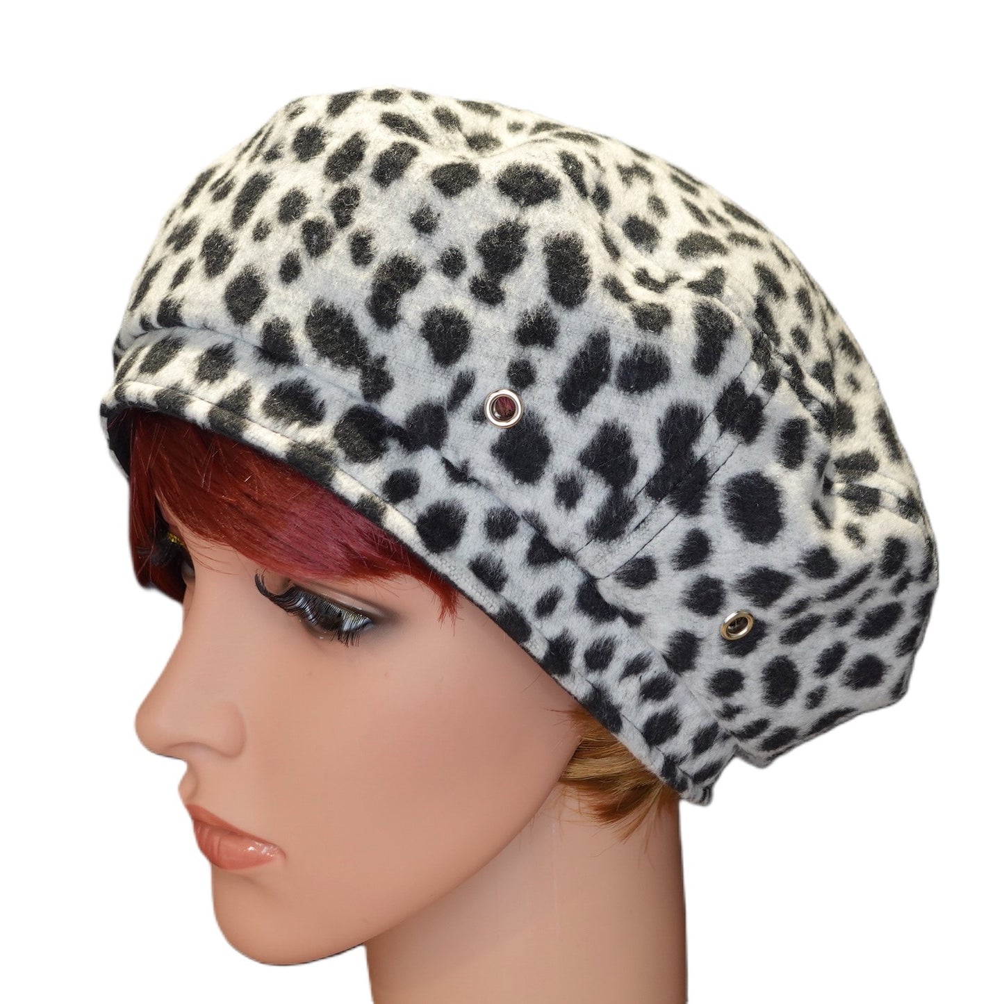 Grey Leopard Print Wool  Beret Women Beret Hat