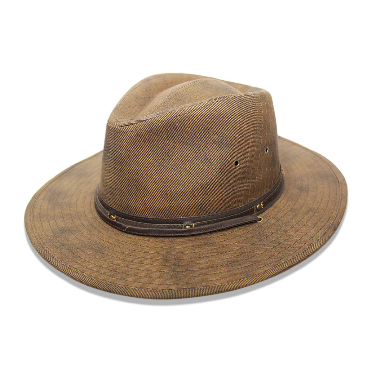 Brown Weathered Cotton Cowboy Sun Hat With Chin Strap 1158